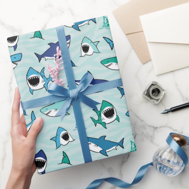 Sharks Birthday Party Blue Wrapping Paper (Gifting)