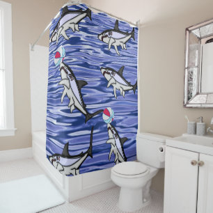 Sharks Blue Ocean Ball Shower Curtain
