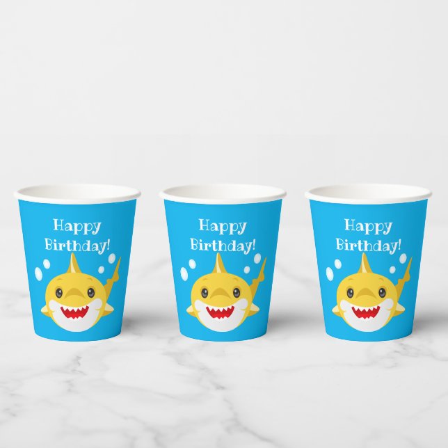 Sharks Blue Ocean Birthday  Paper Cups (Multi)