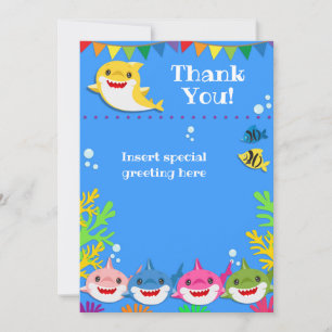 Sharks Blue Ocean Birthday Thank You Card