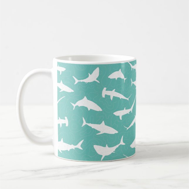 Sharks Blue White Pattern Coffee Mug (Left)
