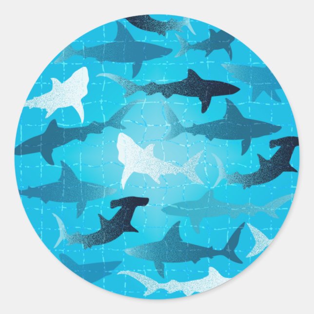 sharks! classic round sticker (Front)