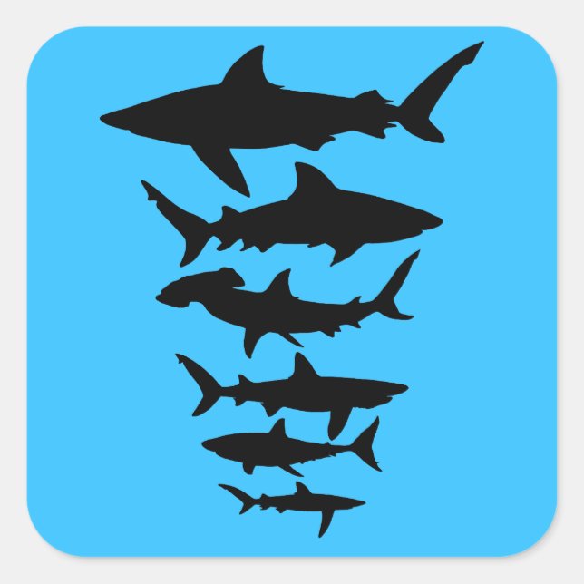 Sharks Colour Silhouette Outline Graphic Design  Square Sticker (Front)