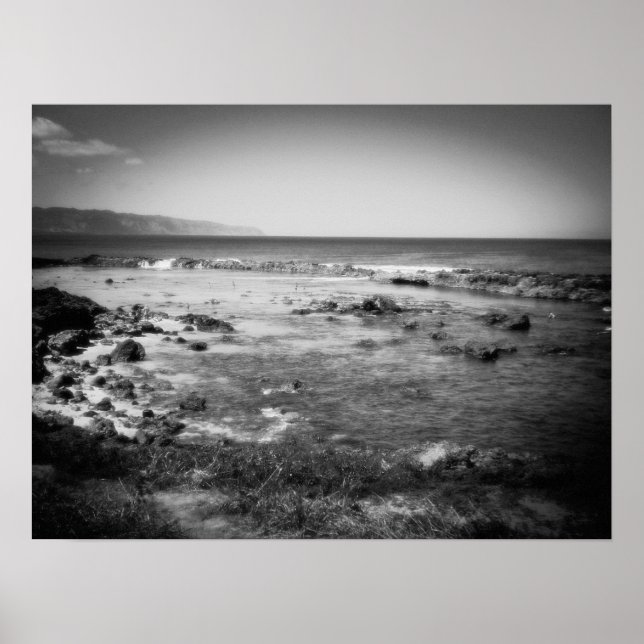 Sharks Cove, Oahu B&W Poster (Front)