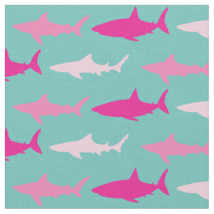 Sharks Cute Silhouette Pink Teal Fabric