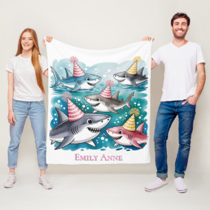 Sharks Cute Under The Sea Girl Birthday Party Fleece Blanket