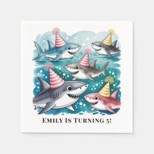 Sharks Cute Under The Sea Girl Birthday Party Napkin