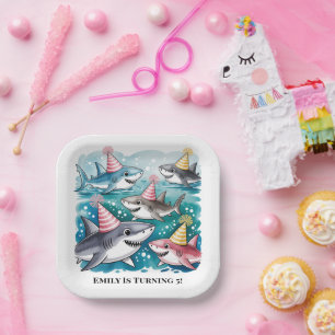 Sharks Cute Under The Sea Girl Birthday Party Paper Plate