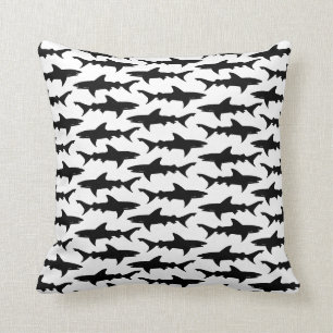 Sharks - Elegant Black and White Shark Pattern Cushion