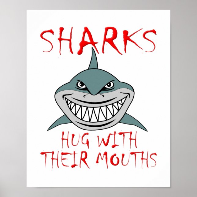 Sharks Hug with Mouths Funny Poster (Front)