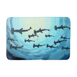 Sharks in Silhouette with Sun Ball Bath Mat