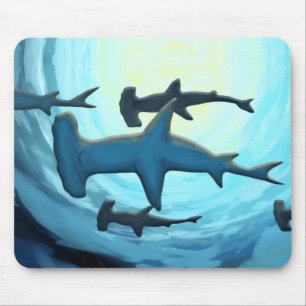 Sharks in Silhouette with Sun Ball Mouse Pad