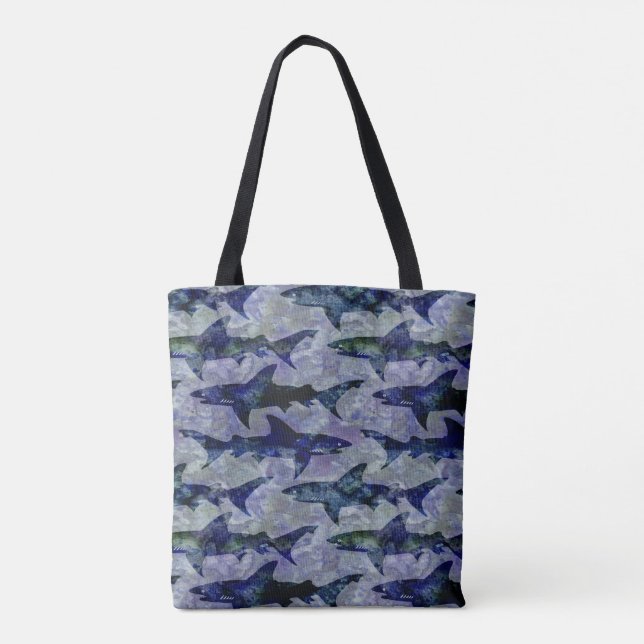 Sharks in the Deep Blue Sea Pattern Tote Bag (Back)
