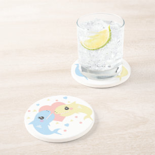 Sharks Love Heart Funny Cartoon Pastel Coaster