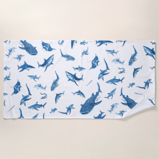 Sharks & Manta Rays|Ocean Art Design Beach Towel