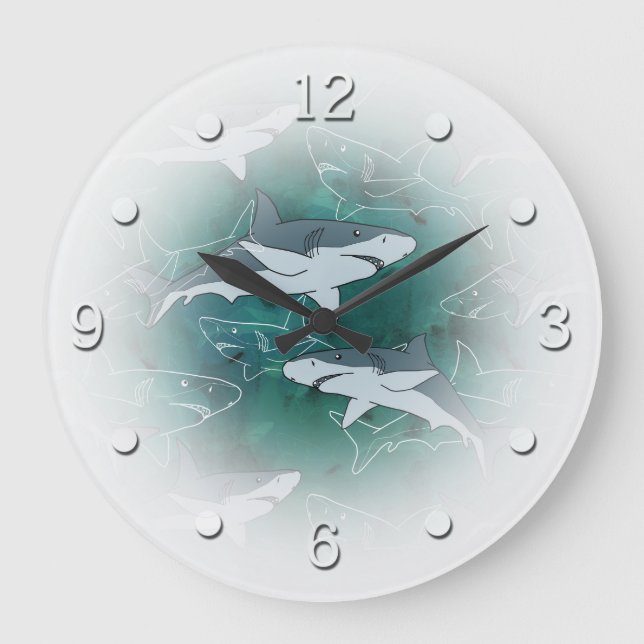 Sharks, marine,sea, fish, predator, animal, jaws, large clock (Front)