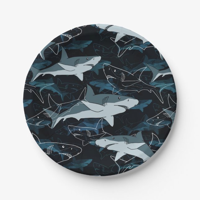 Sharks, marine,sea, fish, predator, animal, jaws, paper plate (Front)