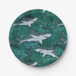 Sharks, marine,sea, fish, predator, animal, jaws, paper plate