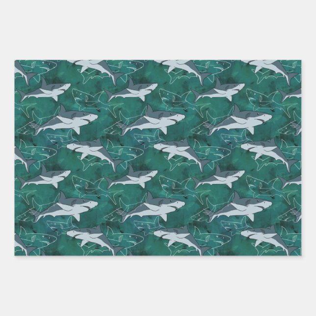 Sharks, marine,sea, fish, predator, animal, jaws,  wrapping paper sheet (Front)
