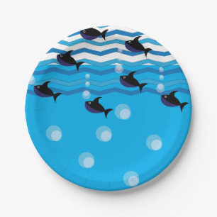 Sharks Ocean Blue Underwater Paper Plate
