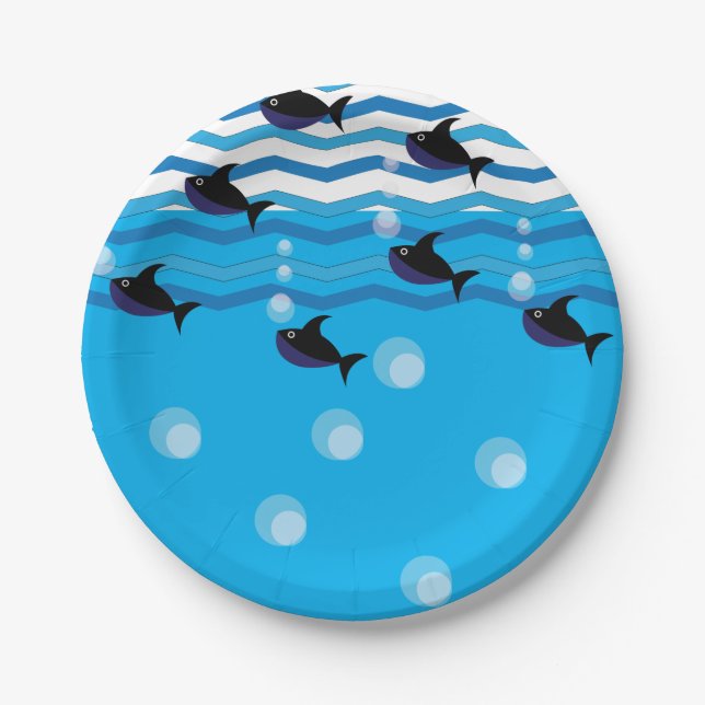 Sharks Ocean Blue Underwater Paper Plate (Front)