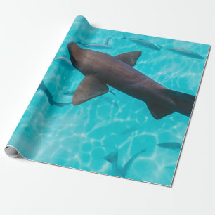 SHARKS ON BODY OF WATER WRAPPING PAPER
