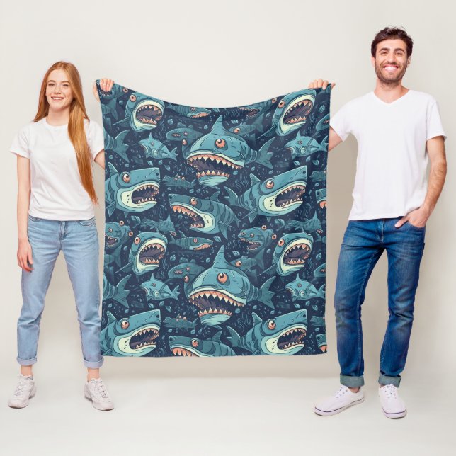 Sharks Pattern Fleece Blanket (In Situ)