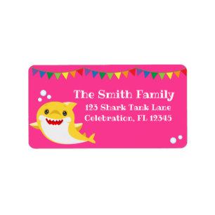 Sharks Pink Ocean Birthday  Label