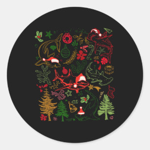 Sharks Santa Hat Christmas Shark Lover Marine Biol Classic Round Sticker