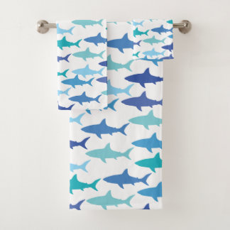 Sharks Silhouettes Shades of Blue  Bath Towel Set