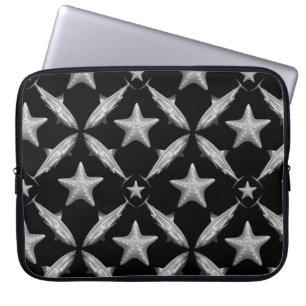 Sharks Starfish Ocean Life Nautical Coastal Black Laptop Sleeve