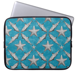 Sharks Starfish Ocean Life Nautical Coastal Blue Laptop Sleeve
