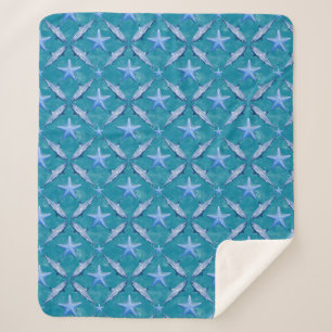 Sharks Starfish Ocean Life Nautical Coastal Blue Sherpa Blanket