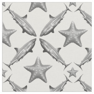 Sharks Starfish Ocean Life Nautical Coastal Fabric