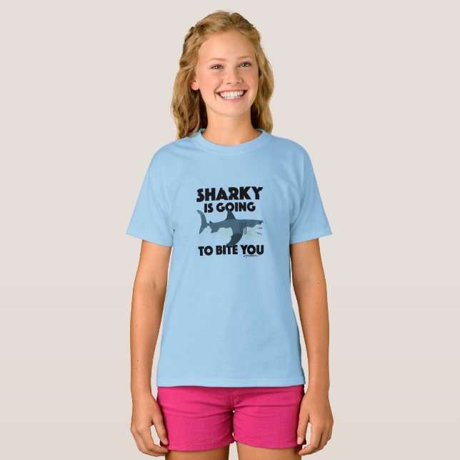 Sharky Is Going To Bite You Design - Girls' Basic  T-Shirt (Front Full)