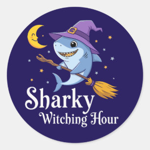 Sharky Witching Hour Halloween Shark Classic Round Sticker