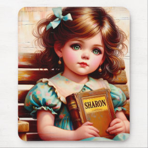 SHARON ~ Sweet Vintage Girl With Book ~ Mousepad
