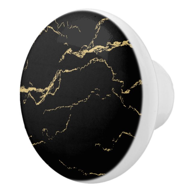 Sharp Black and Gold Marble Ceramic Knob (Right)