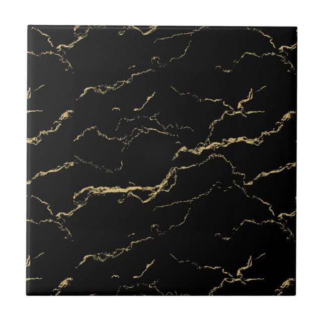 Sharp Black and Gold Marble Ceramic Tile (Front)