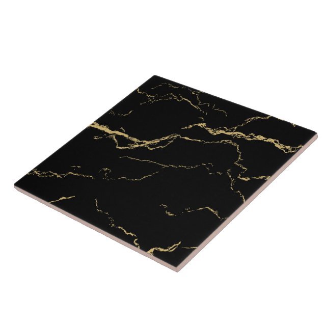 Sharp Black and Gold Marble Ceramic Tile (Side)