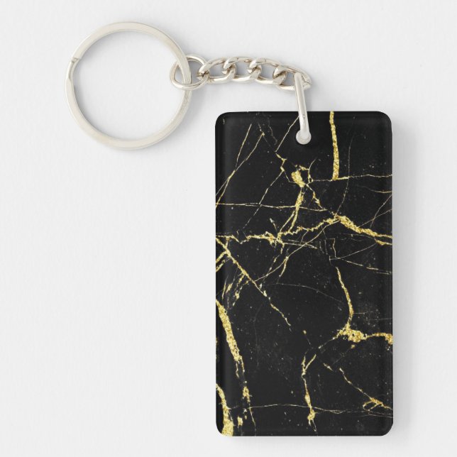Sharp Black and Gold Marble Key Ring (Front)