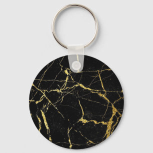 Sharp Black and Gold Marble Key Ring
