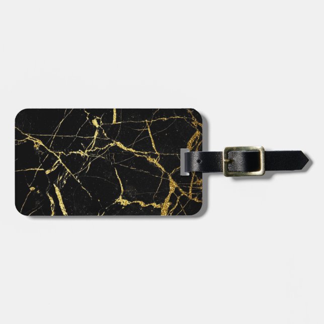Sharp Black and Gold Marble Luggage Tag (Front Horizontal)