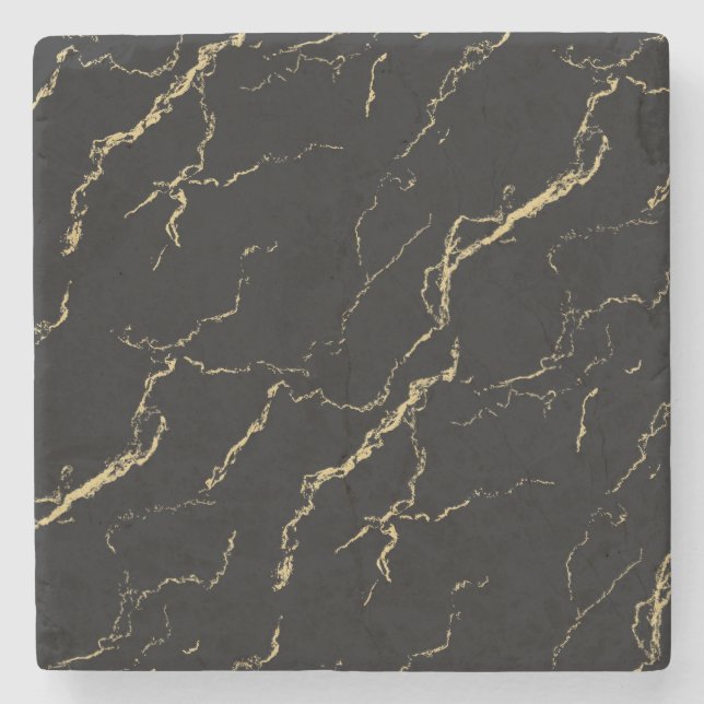 Sharp Black and Gold Marble Stone Coaster (Front)