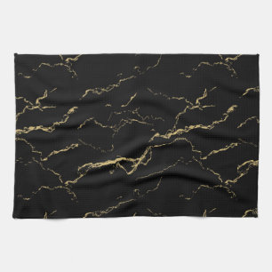 Sharp Black and Gold Marble Tea Towel