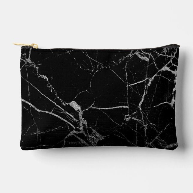 Sharp Black and Silver Marble Accessory Pouch (Front)