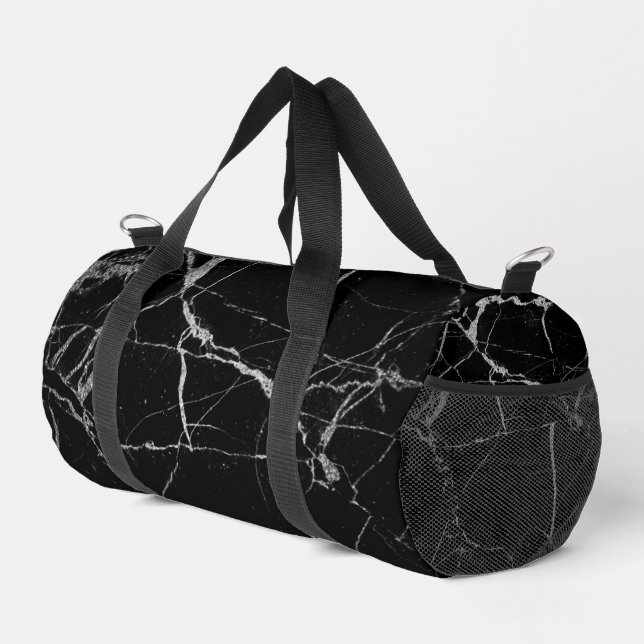 Sharp Black and Silver Marble Duffle Bag (Right Corner)