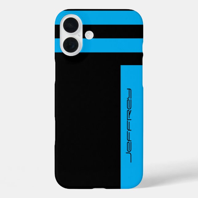 Sharp Blue Black Minimalist Stripe, Name, Simple Case-Mate iPhone Case (Back)