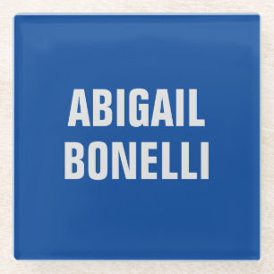 Sharp bold custom excellent minimalist name blue glass coaster