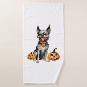 Sharp Dog Guards Halloween Pumpkins Premium  Bath Towel